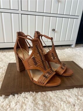 Vince Camuto Tan Strappy Block Heel Sandals